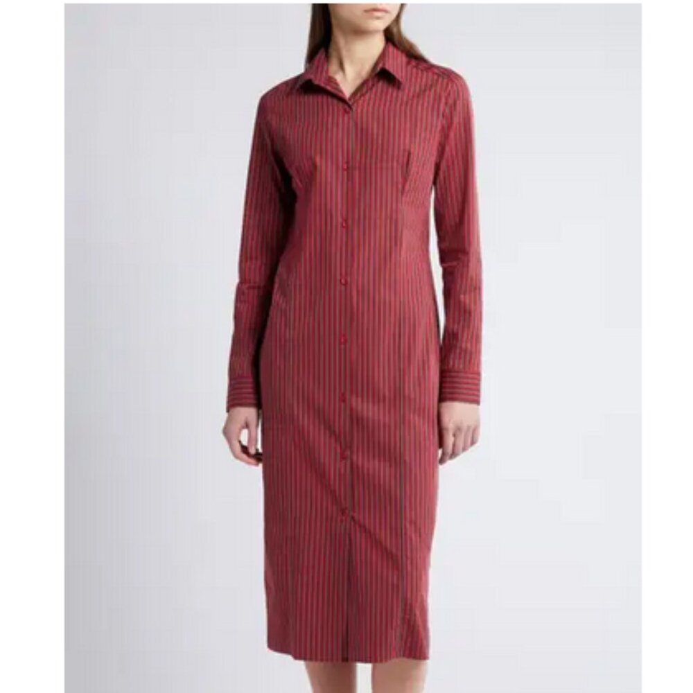 FAITHFULL THE BRAND En Vau Shirtdress 2/XS in Wine Stripe